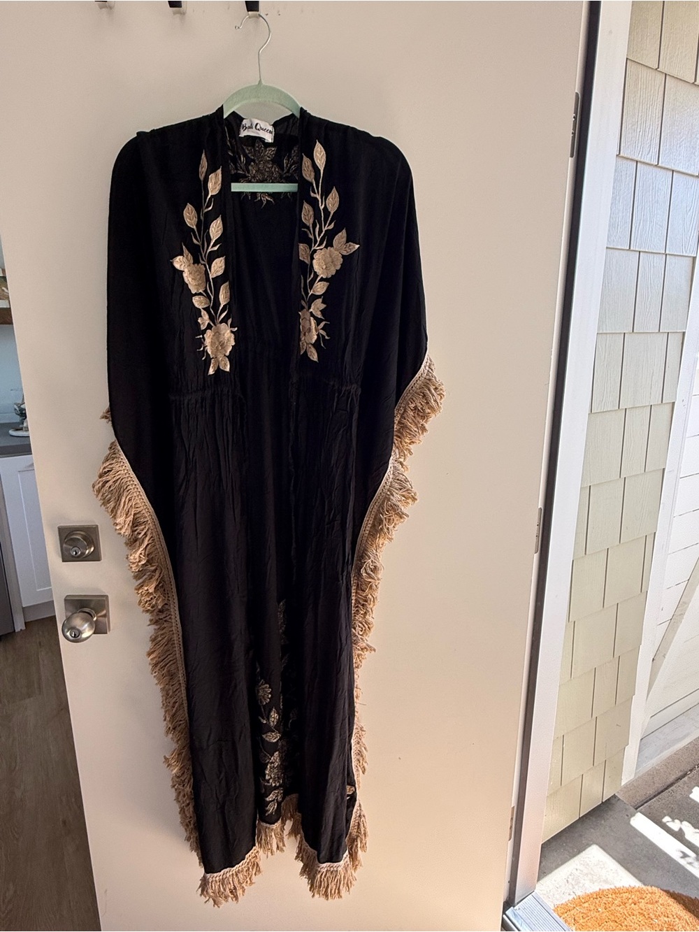 Black Embroidered Fringe Maxi Dress / Coverup